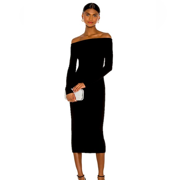 REVOLVE Dresses & Skirts - NWOT‼️REVOLVE - BARDOT Off Shoulder Knit Dress in Black (Size M)